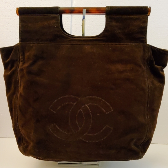 CC CHANEL BROWN SUEDE LEATHER VINTAGE ROD HAND BAG, CERTIFIED AUTHENTIC ♥ - Picture 8 of 15